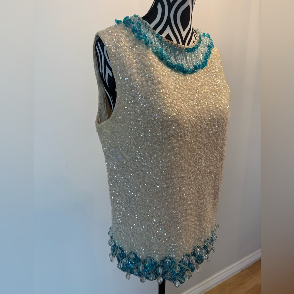 Vintage 50s 60s Mod Sequined and Beaded Zip Back Top - Picture 8 of 17